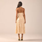 Beige Embellished Halter Neck Sequin Midi Dress - shopaleena