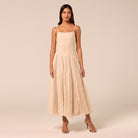 Beige Linen-Cotton Dress with Crochet Godets - shopaleena