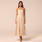Beige Linen-Cotton Dress with Crochet Godets - shopaleena