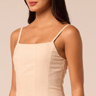 Beige Linen-Cotton Dress with Crochet Godets - shopaleena
