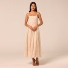 Beige Linen-Cotton Dress with Crochet Godets - shopaleena