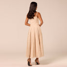 Beige Linen-Cotton Dress with Crochet Godets - shopaleena