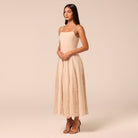 Beige Linen-Cotton Dress with Crochet Godets - shopaleena