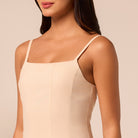 Beige Linen-Cotton Dress with Crochet Godets - shopaleena