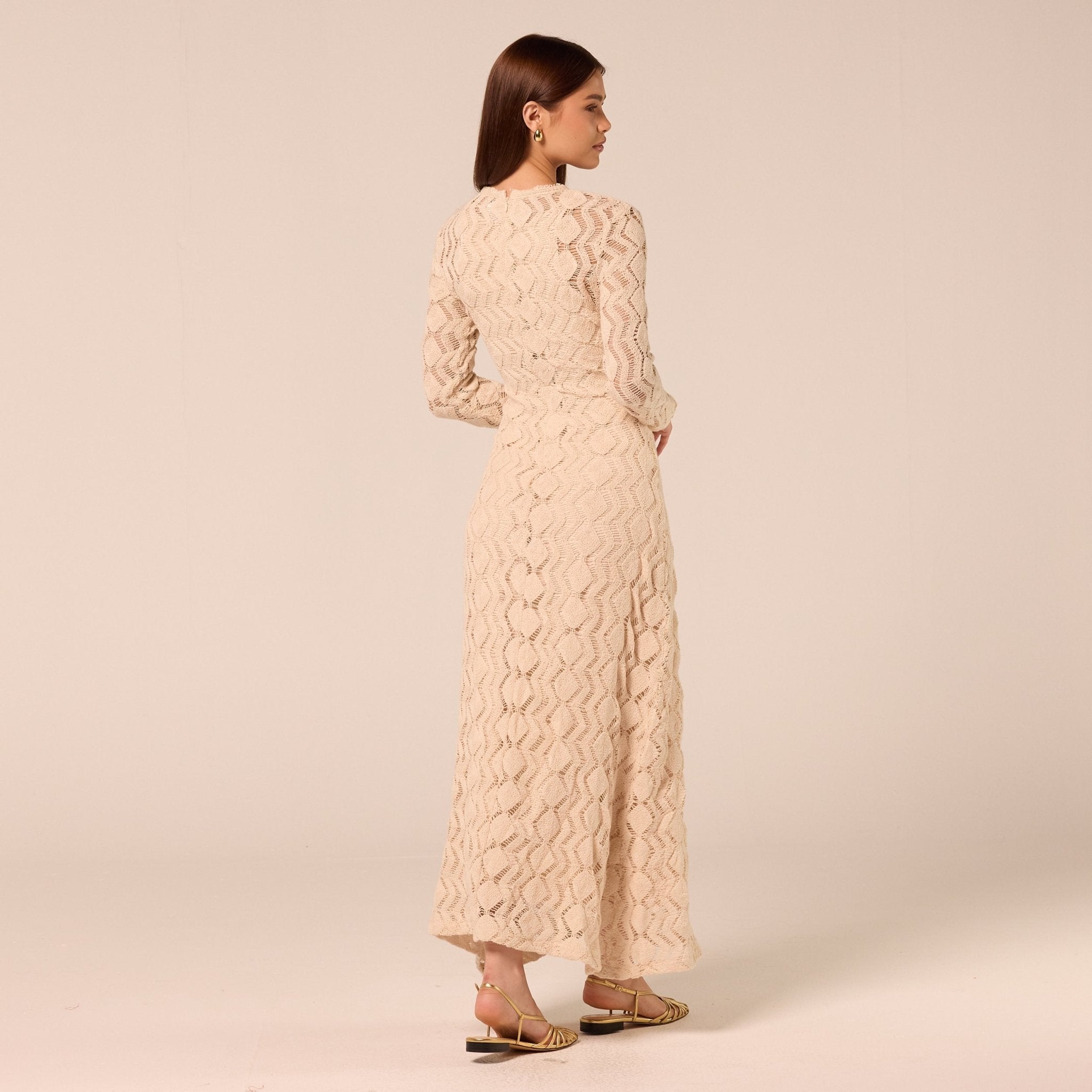 Beige Long Sleeve Knit Maxi Dress - shopaleena