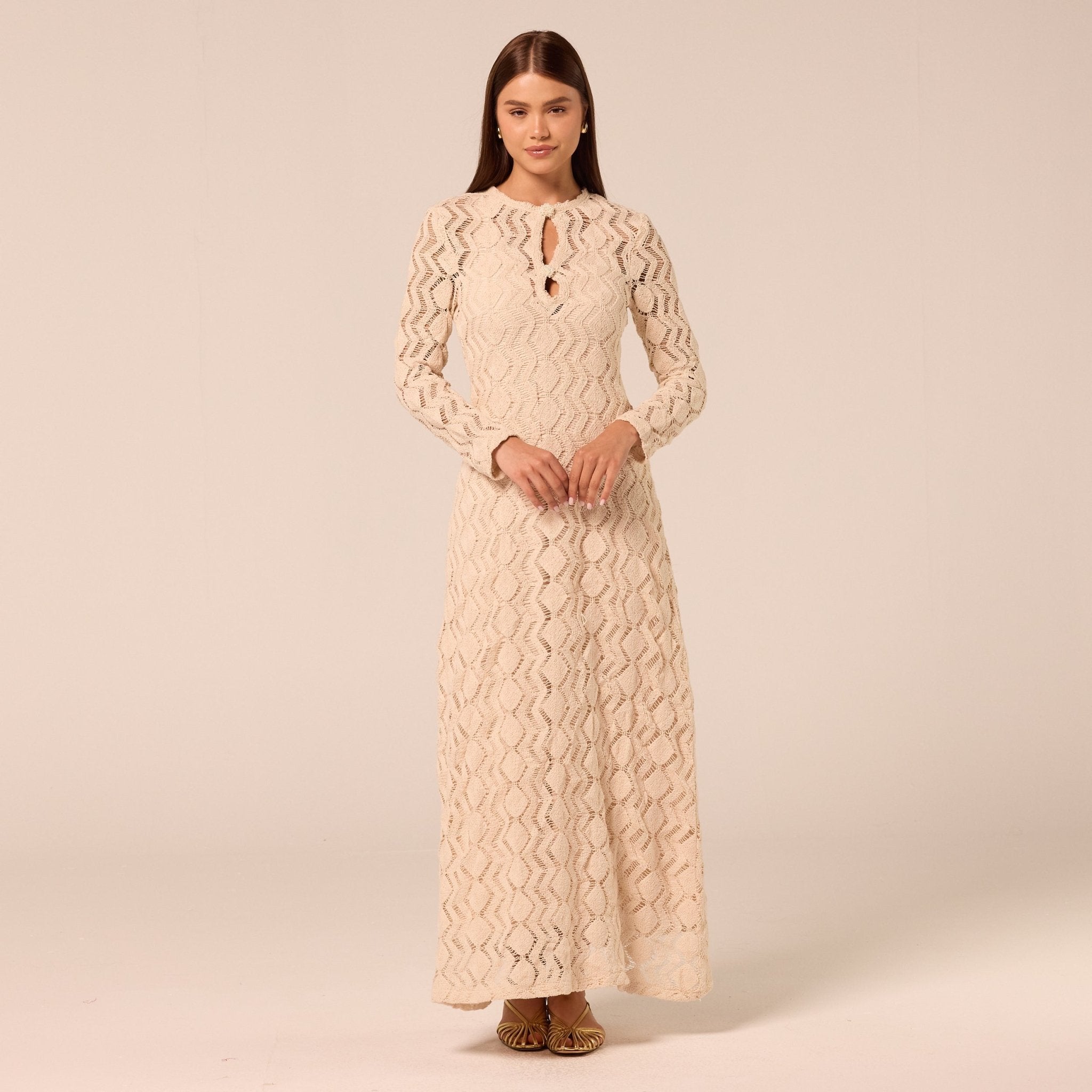Beige Long Sleeve Knit Maxi Dress - shopaleena