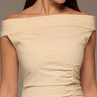 Beige Off - Shoulder Ruched Midi Dress - shopaleena