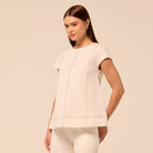 Beige Round Neck Cap Sleeve Top - shopaleena