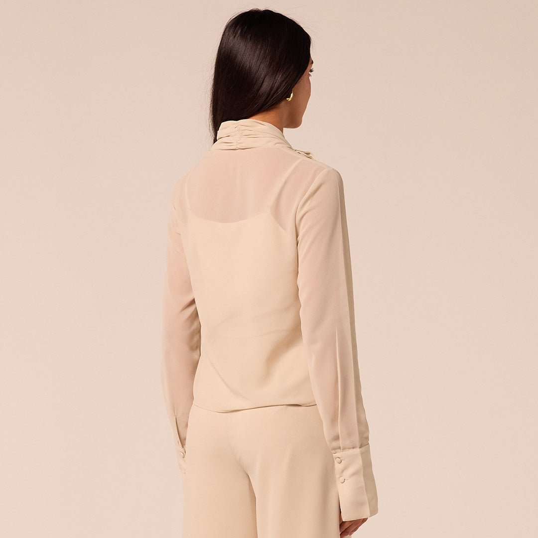 Beige Ruffle Long Sleeve Blouse - shopaleena