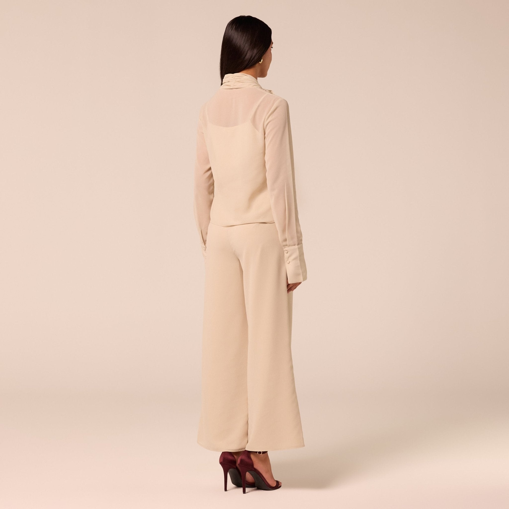 Beige Wide Leg Chiffon Pants - shopaleena