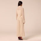 Beige Wide Leg Chiffon Pants - shopaleena