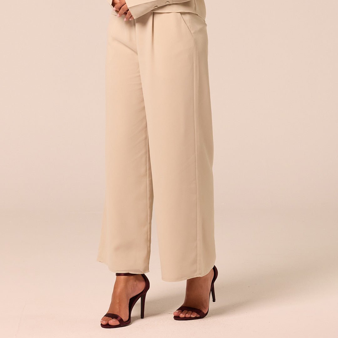 Beige Wide Leg Chiffon Pants - shopaleena