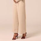 Beige Wide Leg Chiffon Pants - shopaleena