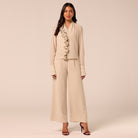 Beige Wide Leg Chiffon Pants - shopaleena