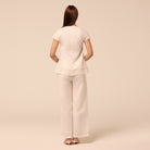 Beige Wide Leg Pants with Contrast Stitching - shopaleena