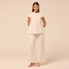 Beige Wide Leg Pants with Contrast Stitching - shopaleena