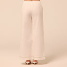 Beige Wide Leg Pants with Contrast Stitching - shopaleena