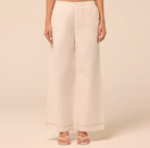 Beige Wide Leg Pants with Contrast Stitching - shopaleena
