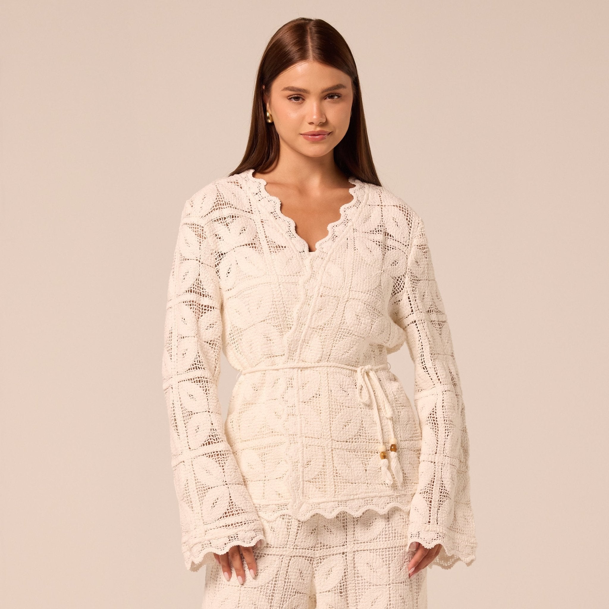 Bell Sleeve Crochet Cardigan - shopaleena