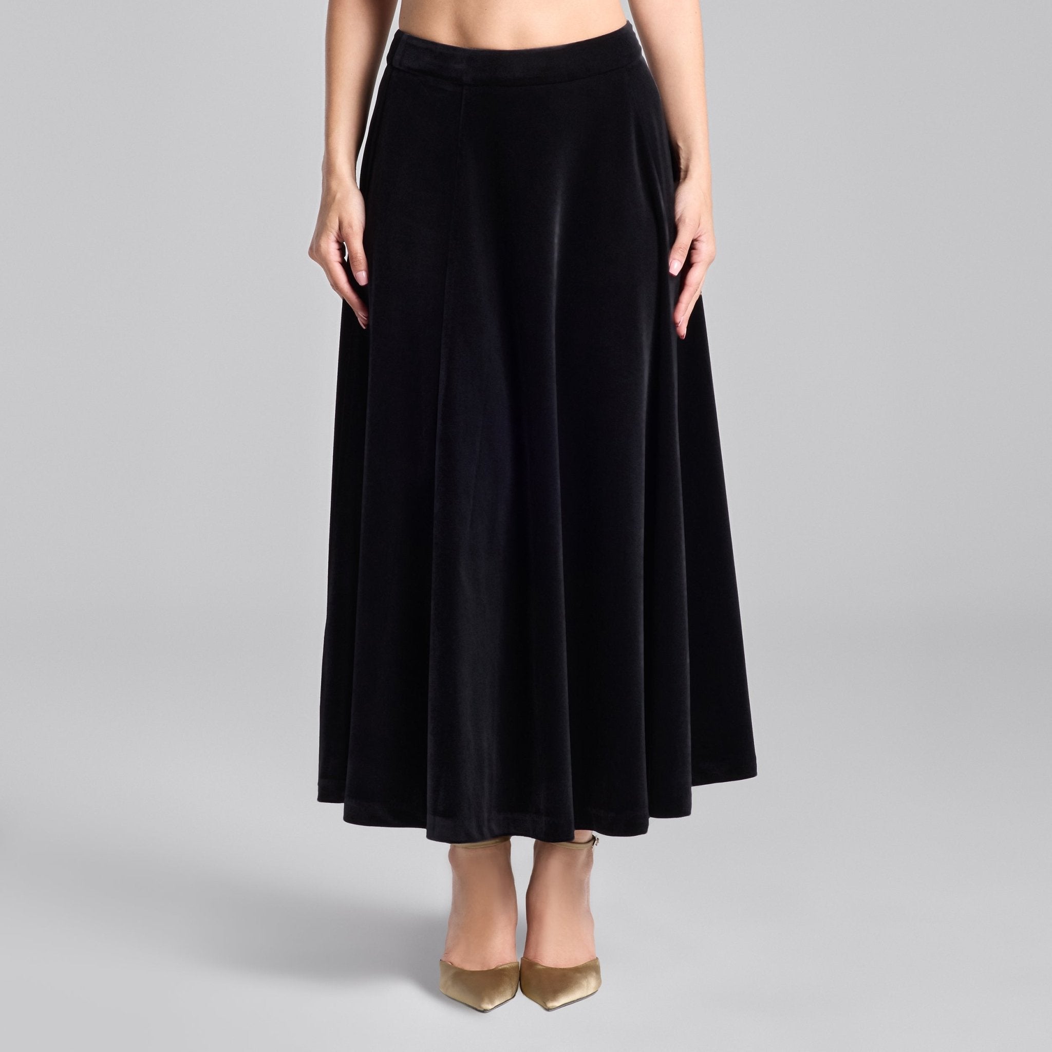 Black A Line Velvet Midi Skirt - shopaleena