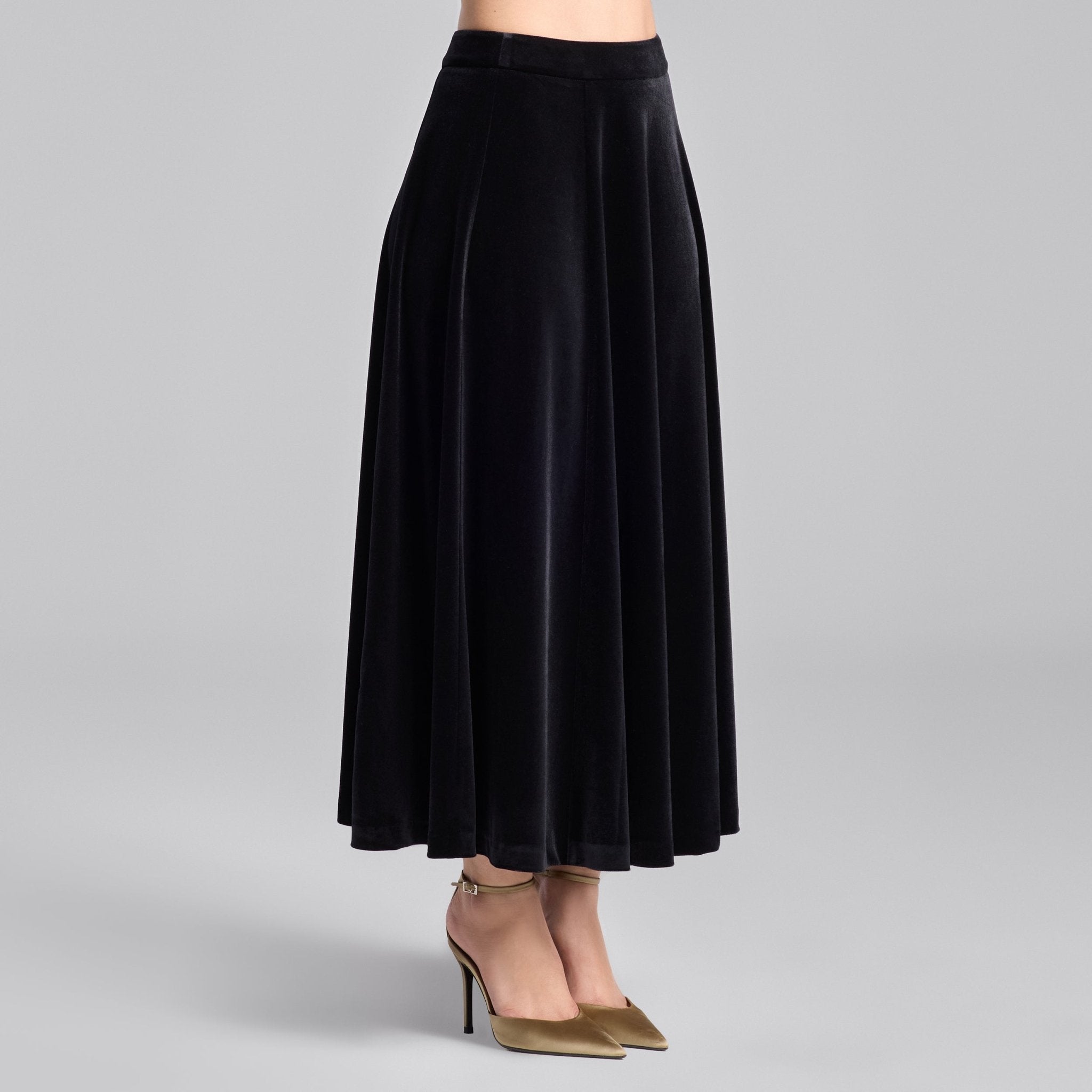 Black A Line Velvet Midi Skirt - shopaleena
