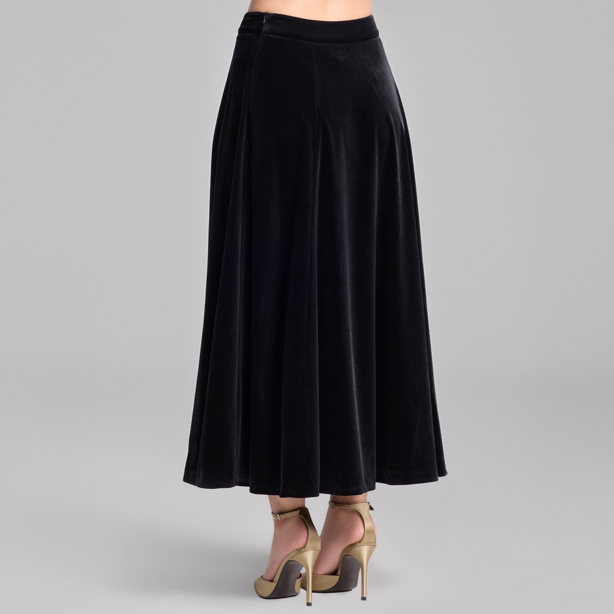 Black A Line Velvet Midi Skirt - shopaleena