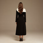 Black and White Folded Neck Long Sleeve Crepe Dress - shopaleena