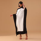 Black and White Halter Neck Bare Shoulders Crepe Kaftan - shopaleena