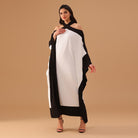 Black and White Halter Neck Bare Shoulders Crepe Kaftan - shopaleena