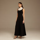 Black and White Lace Turtleneck Crepe Maxi Dress - shopaleena