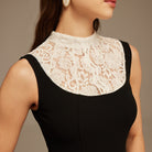 Black and White Lace Turtleneck Crepe Maxi Dress - shopaleena