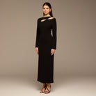 Black Asymmetric Cut - Out Crepe Dress - shopaleena