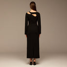 Black Asymmetric Cut - Out Crepe Dress - shopaleena