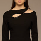 Black Asymmetric Cut - Out Crepe Dress - shopaleena