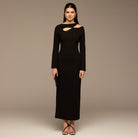 Black Asymmetric Cut - Out Crepe Dress - shopaleena