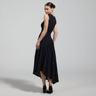 Black Asymmetric Knit Midi Dress - shopaleena