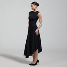 Black Asymmetric Knit Midi Dress - shopaleena