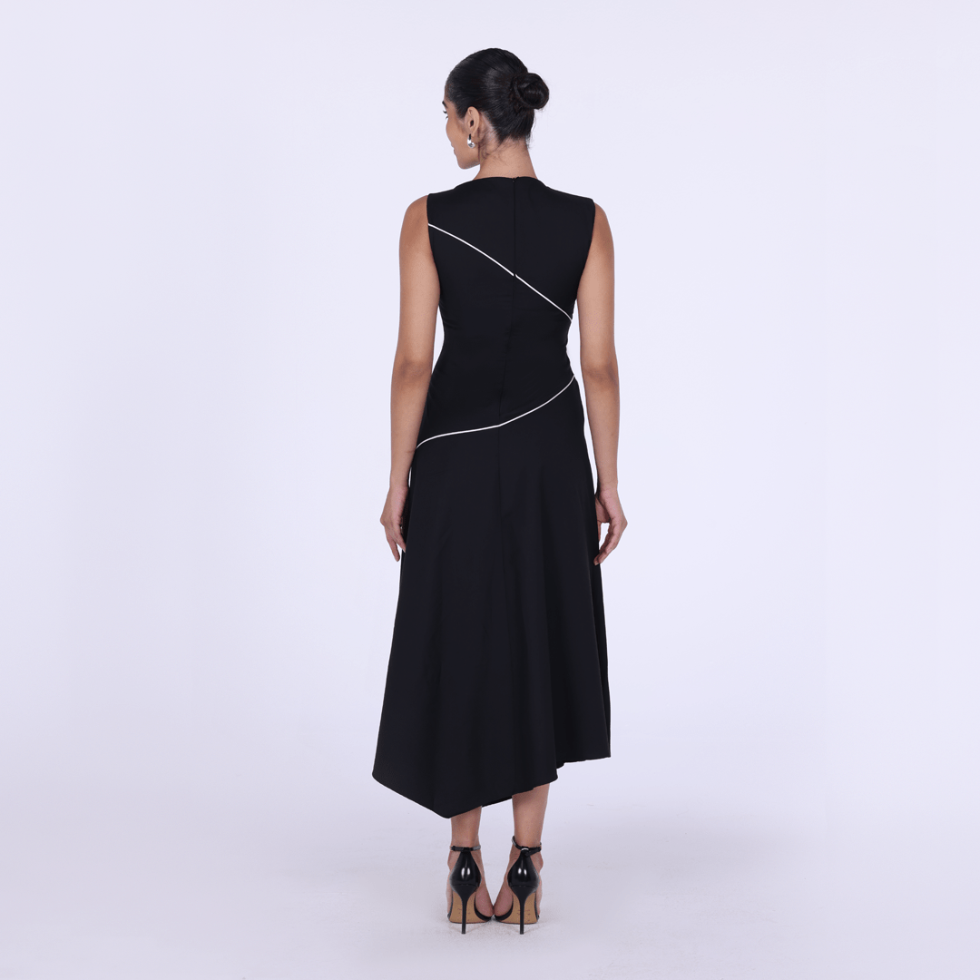 Black Asymmetric Poplin Pipe Maxi Dress - shopaleena