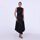 Black Asymmetric Poplin Pipe Maxi Dress - shopaleena