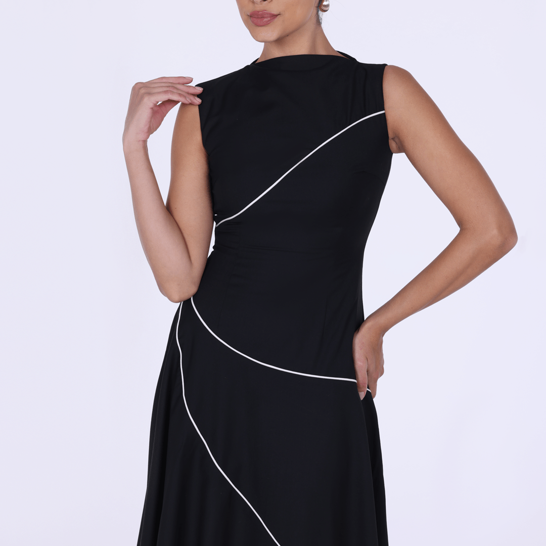 Black Asymmetric Poplin Pipe Maxi Dress - shopaleena