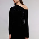 Black Bare Shoulder Velvet Midi Dress - shopaleena