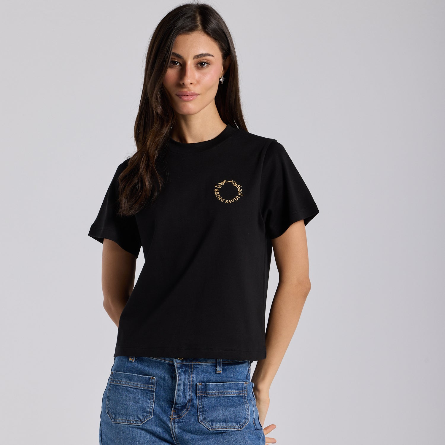 Black Being Saudi Embroidered Cotton T-shirt - shopaleena