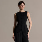 Black Boat Neck Button-Up Top - shopaleena