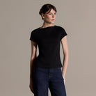 Black Boat Neck Fitted T-Shirt - shopaleena