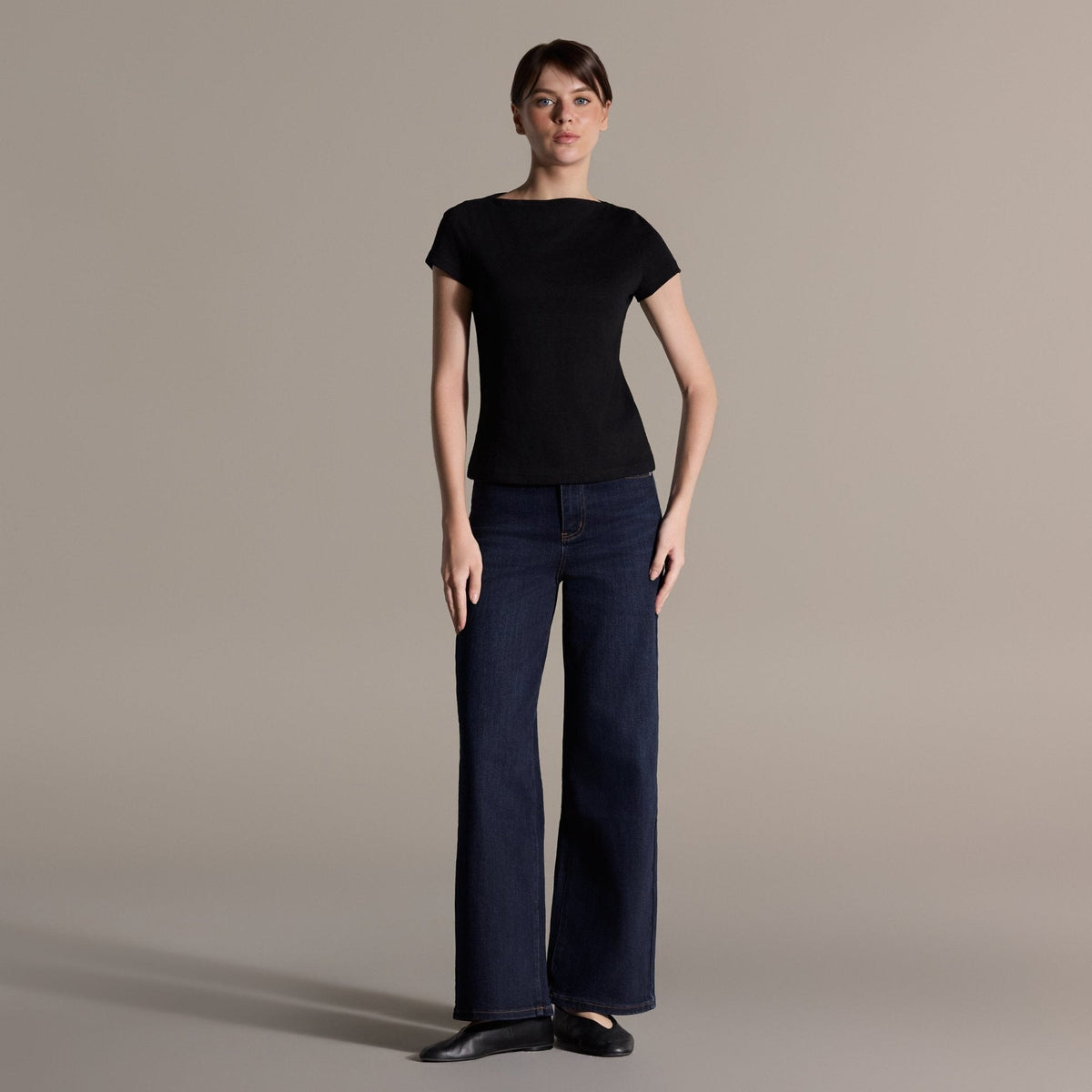 Black Boat Neck Fitted T-Shirt - shopaleena