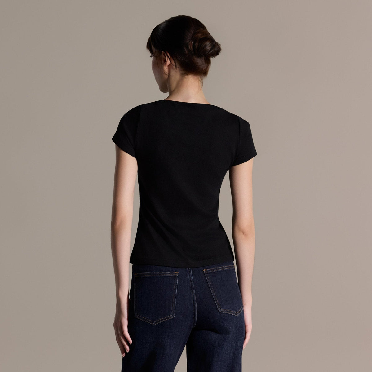 Black Boat Neck Fitted T-Shirt - shopaleena