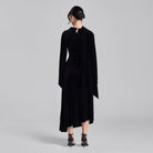 Black Cowl Neck Draped Velvet Midi Dress - shopaleena