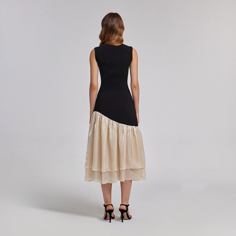 Black Crepe Dress with Organza Ruffles - shopaleena