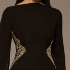 Black Crepe Maxi Dress with Gold embroidery - shopaleena