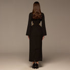 Black Crepe Maxi Dress with Gold embroidery - shopaleena